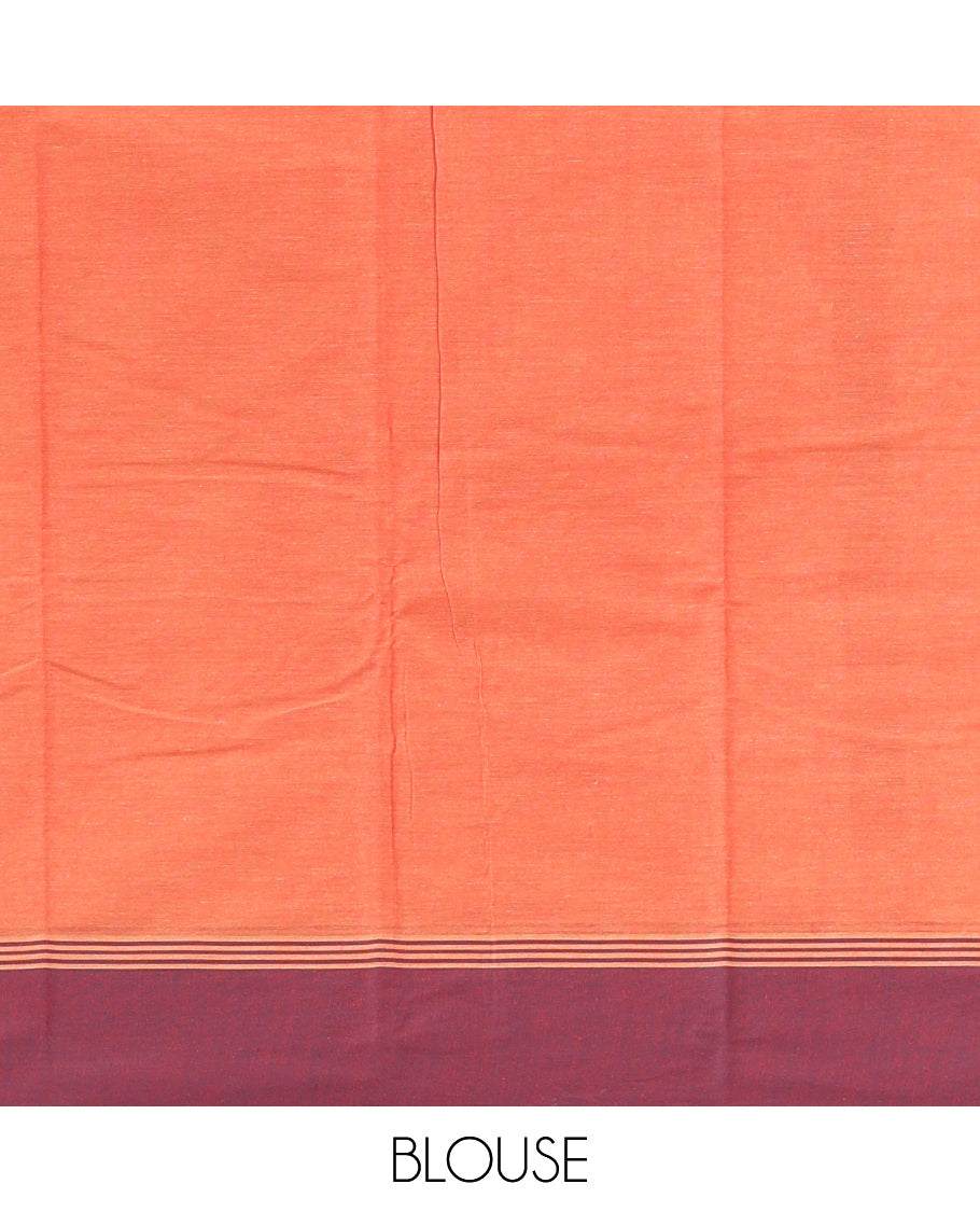 Orange Kanchi Cotton Saree, Woven with Floral Designs, a Contrast Border, Paisley Pallu, and a Matching Blouse