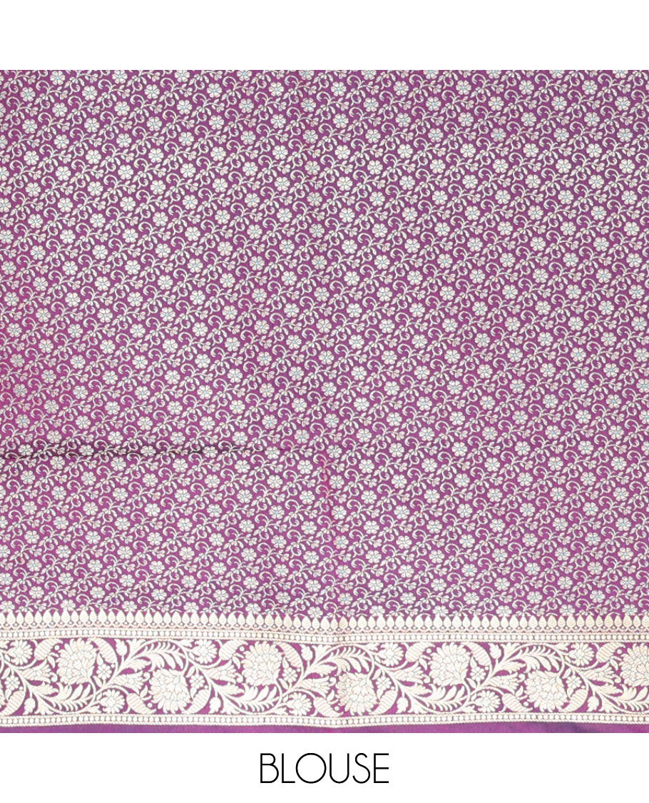 Borderless Purple Semi-Banaras Satin Silk Saree