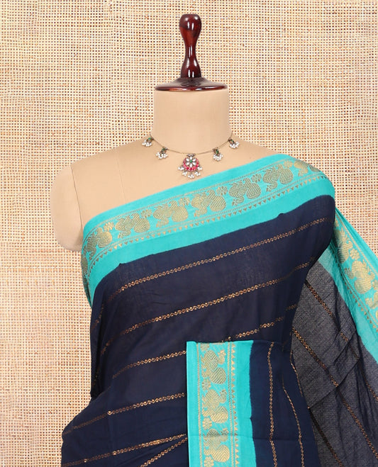 Navy Blue Sungudi Cotton Saree