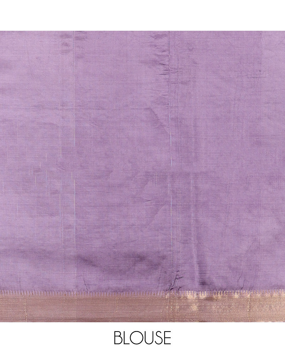 Lavender Banana Pith Saree, Elevated with Zari Buttas, a Zari Temple Border, Striped Pallu, and Matching Blouse