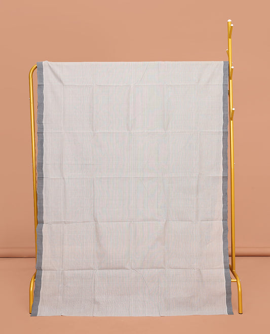 Grey Heathered Textured Mangalgiri Cotton Saree, Complemented by Contrast Border, Striped Pallu, and Paired with a Contrast Blouse