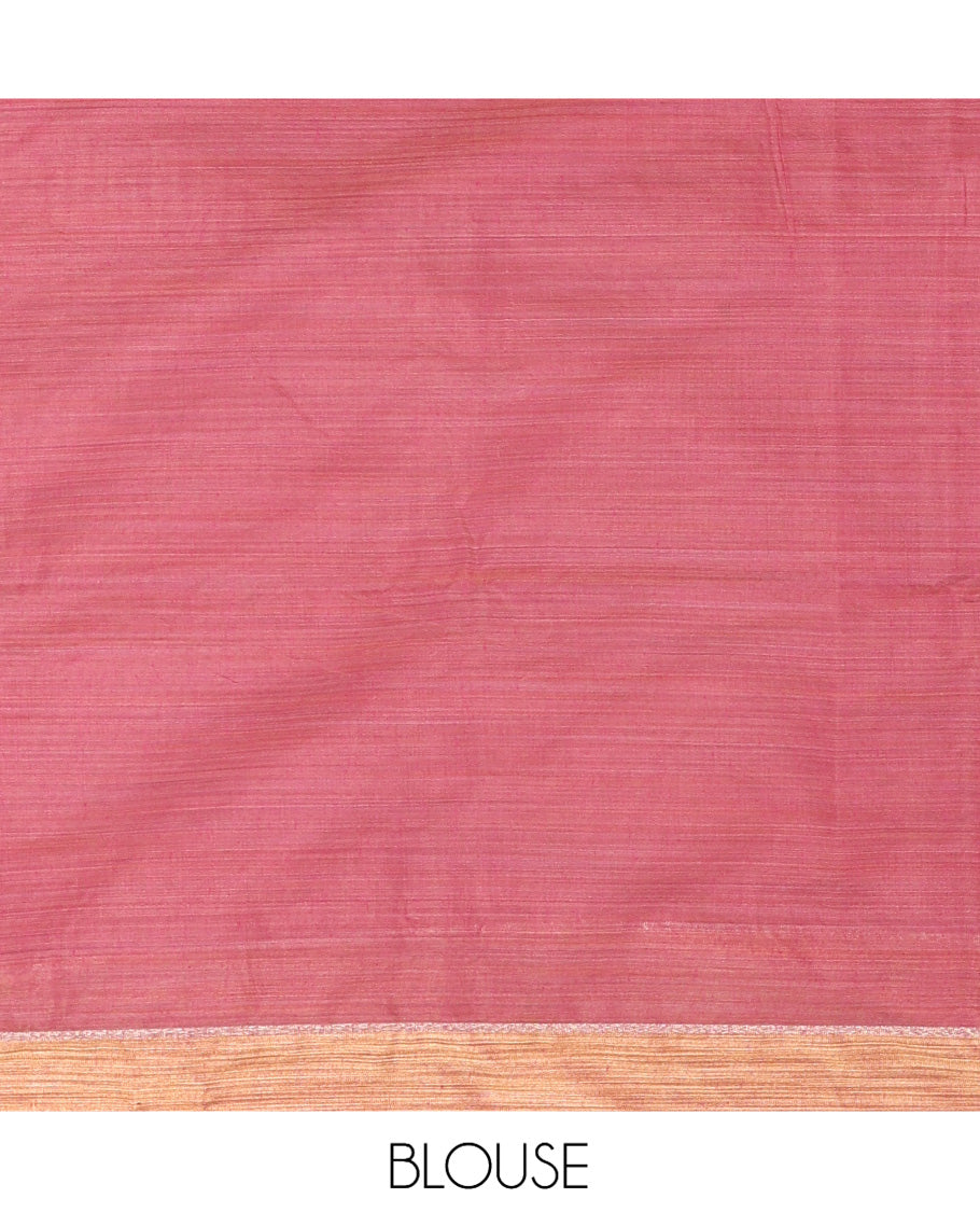 Pink Chanderi Cotton Saree Features Floral-Elephant Embroidery, a Contrast Border, and a Matching Blouse