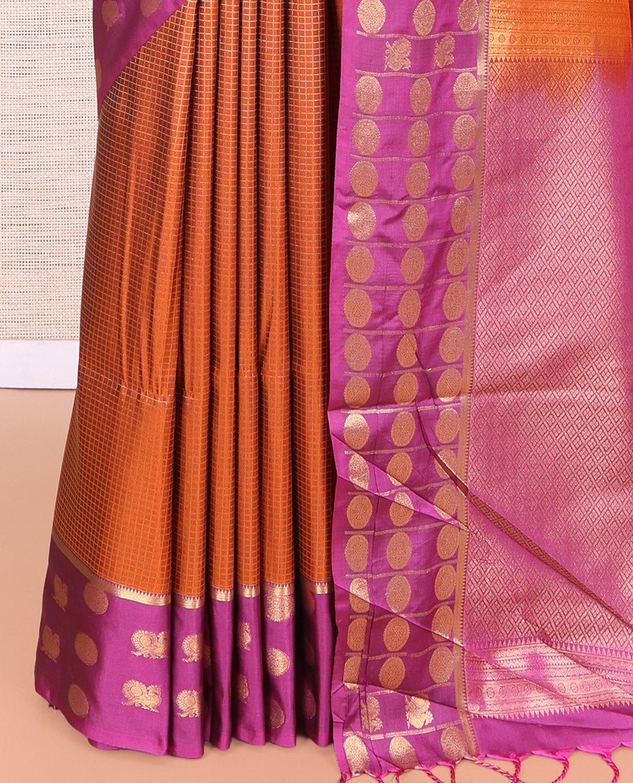 Orange Micro Checks Budget Silk Saree