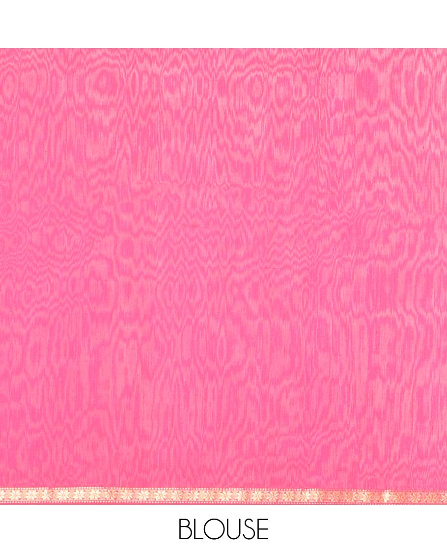 Pink floral motifs maheswari cotton saree with self-zari border & floral motifs pallu