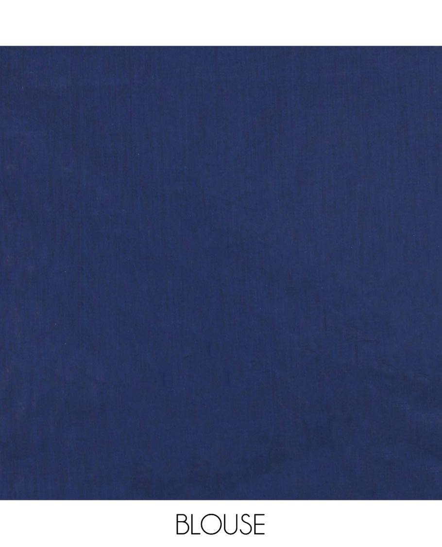 Borderless Blue Coimbatore Cotton Saree, Elevated with Floral Vine Print on Its Body, Self-Pallu Features Paisleys and Geometric Designs, and Paired with a Matching Blouse