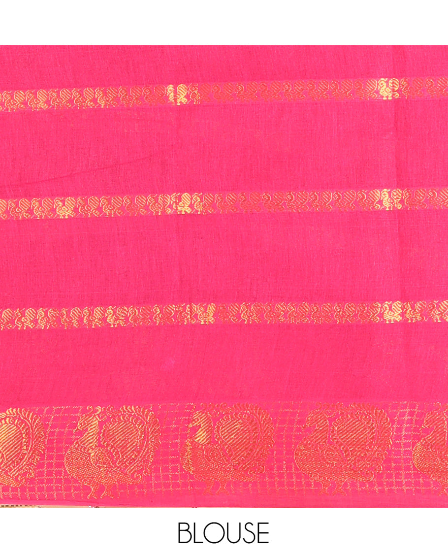 Navy Blue Peacock Buttas Sungudi Cotton Saree, Contrast Checked Peacock Border, Contrast Blouse