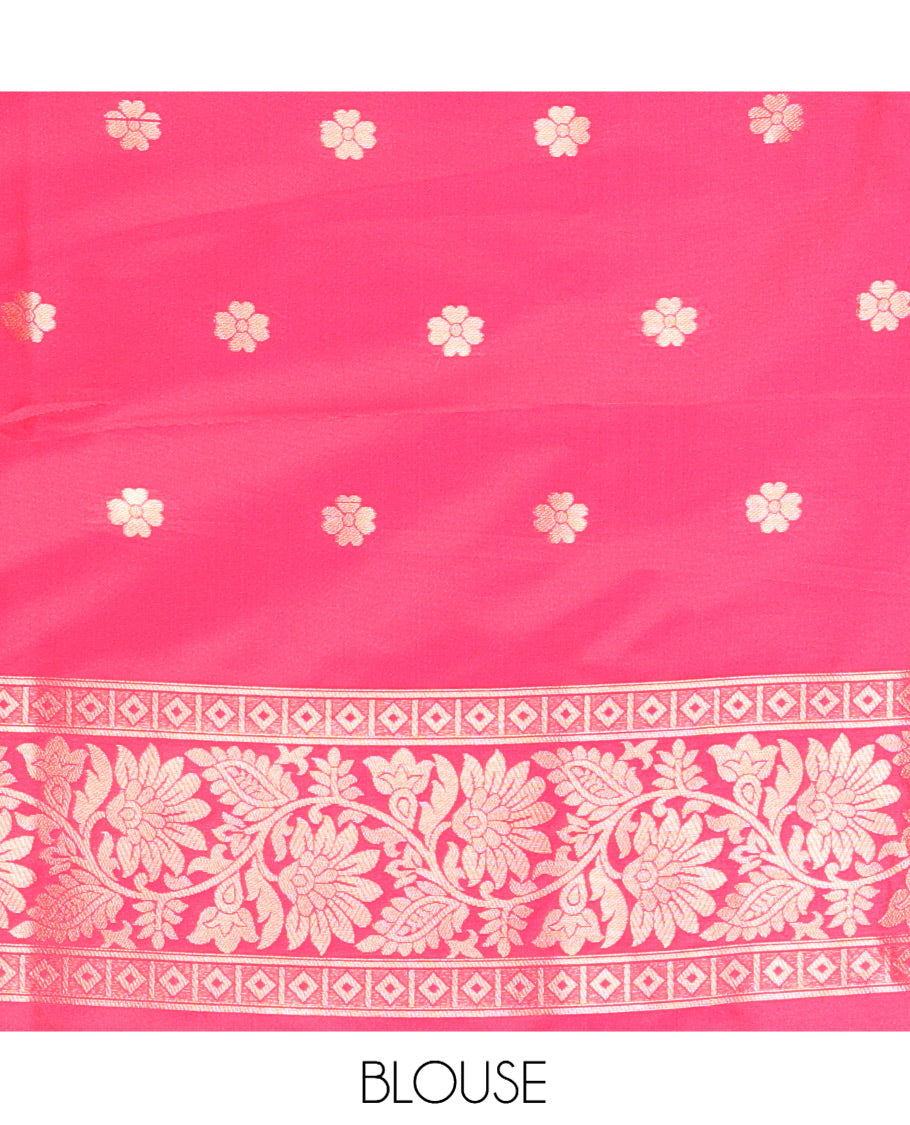 Rani Pink Elite Soft Silk Saree Features Jacquard Design, a Zari Border, Paisley Pallu, Matching Blouse