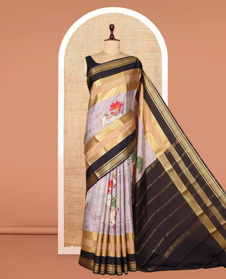 Grey Mysore Silk Saree