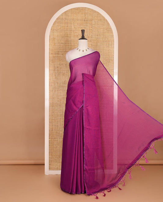 Borderless purple plain design viscose saree, flower motifs printed matching blouse