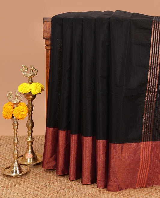 Black silk cotton saree with zari bawanchi border & chit pallu along with plain blouse