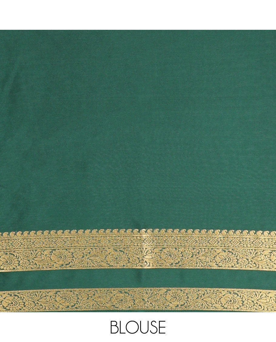 Green checked art mysore silk saree with self zari design border & striped zari pallu