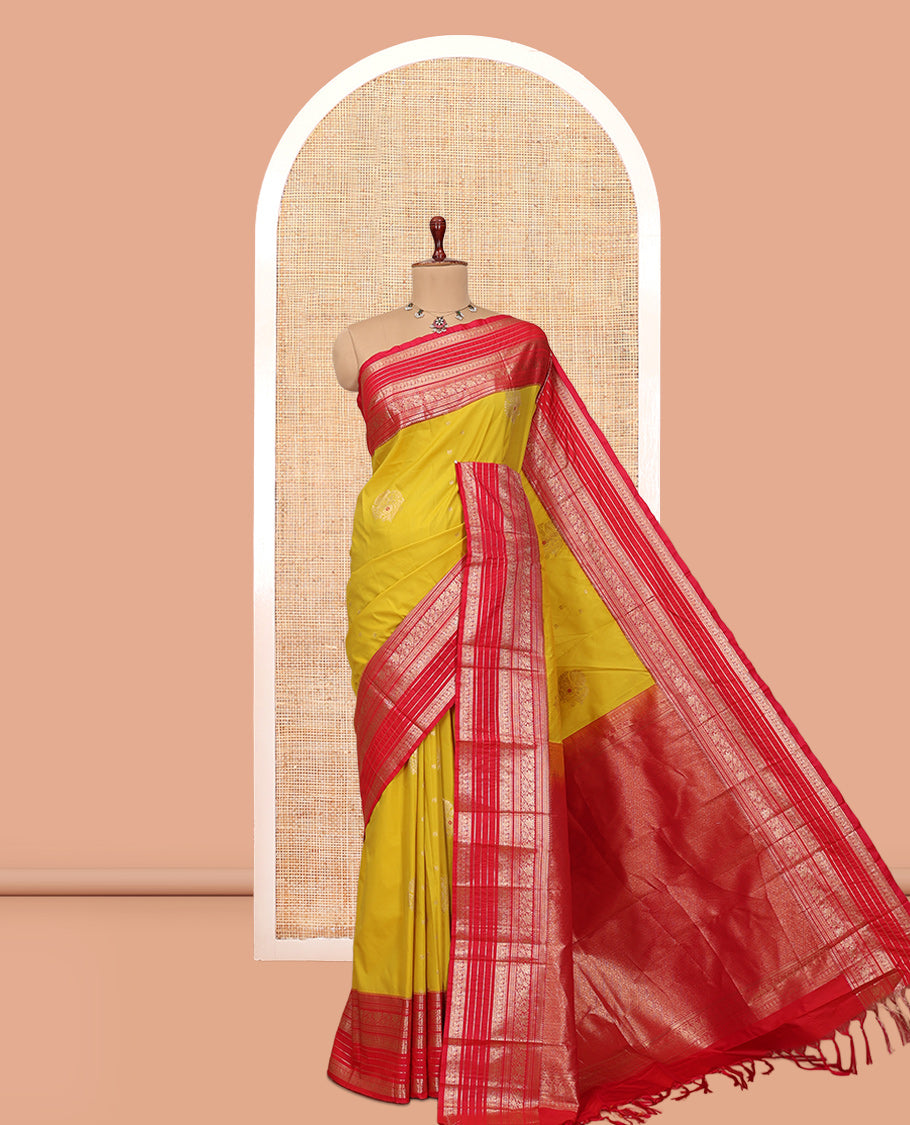 Lemon Yellow-Rani Pink Budget Silk Saree