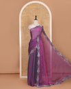 Lavender full-plain fendy chiffon saree, scallop swarovski stone work geometric border and contrast plain blouse