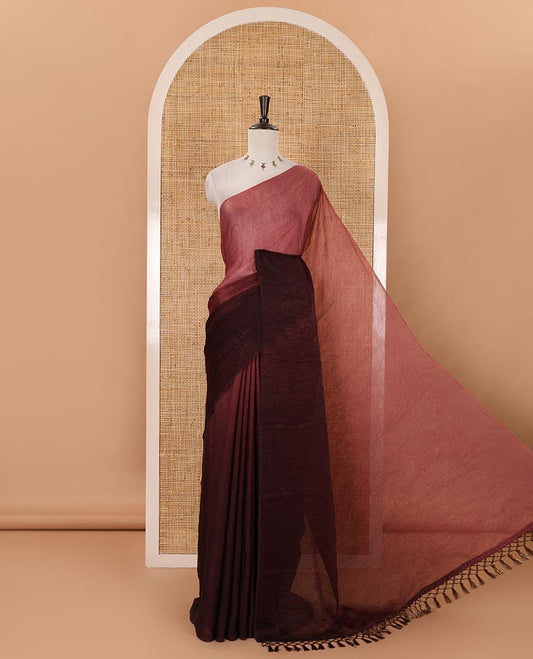 Borderless dark lavender-purple ombre-style 2d pattern dyed Fendy Crush saree, plain blouse