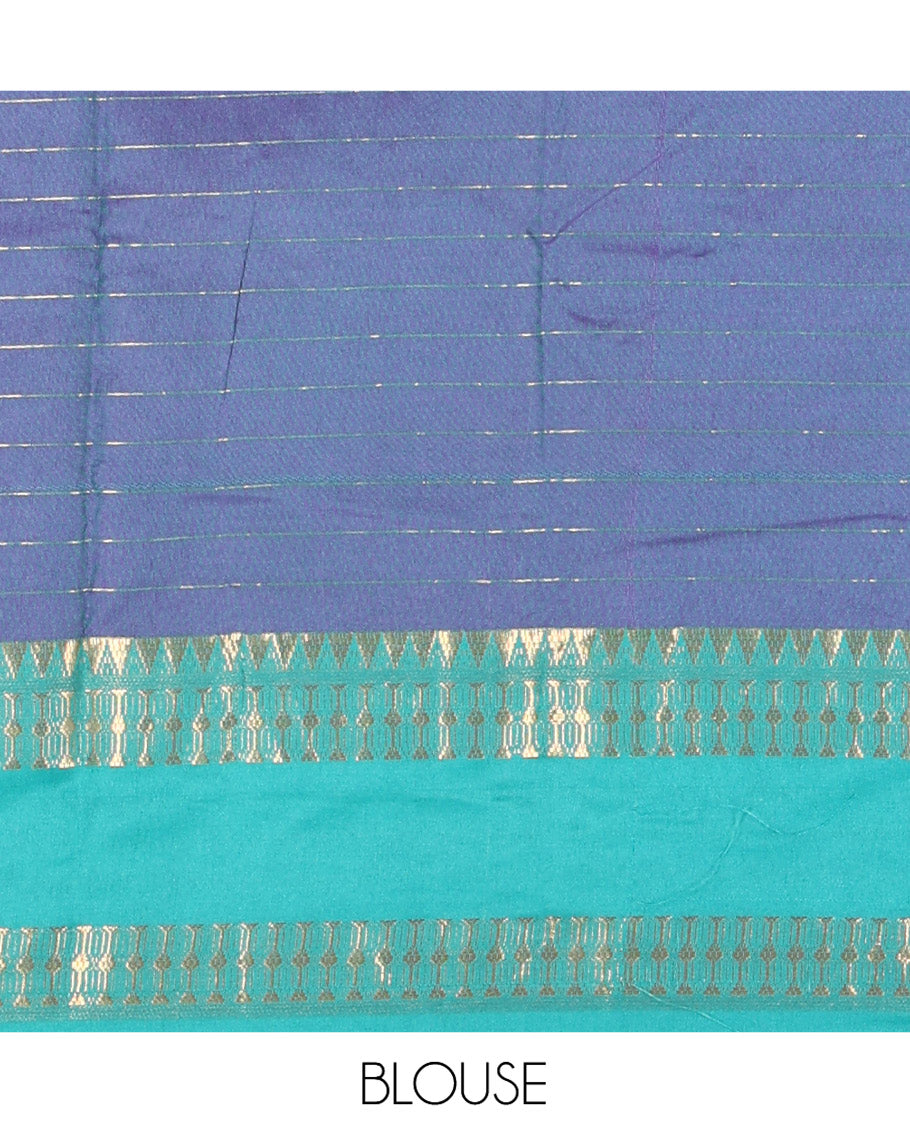Violet Checked Art Soft Silk Saree, Complemented by Contrast Traditional Retai Pettu Border, Striped Pallu, and a Contrast Blouse