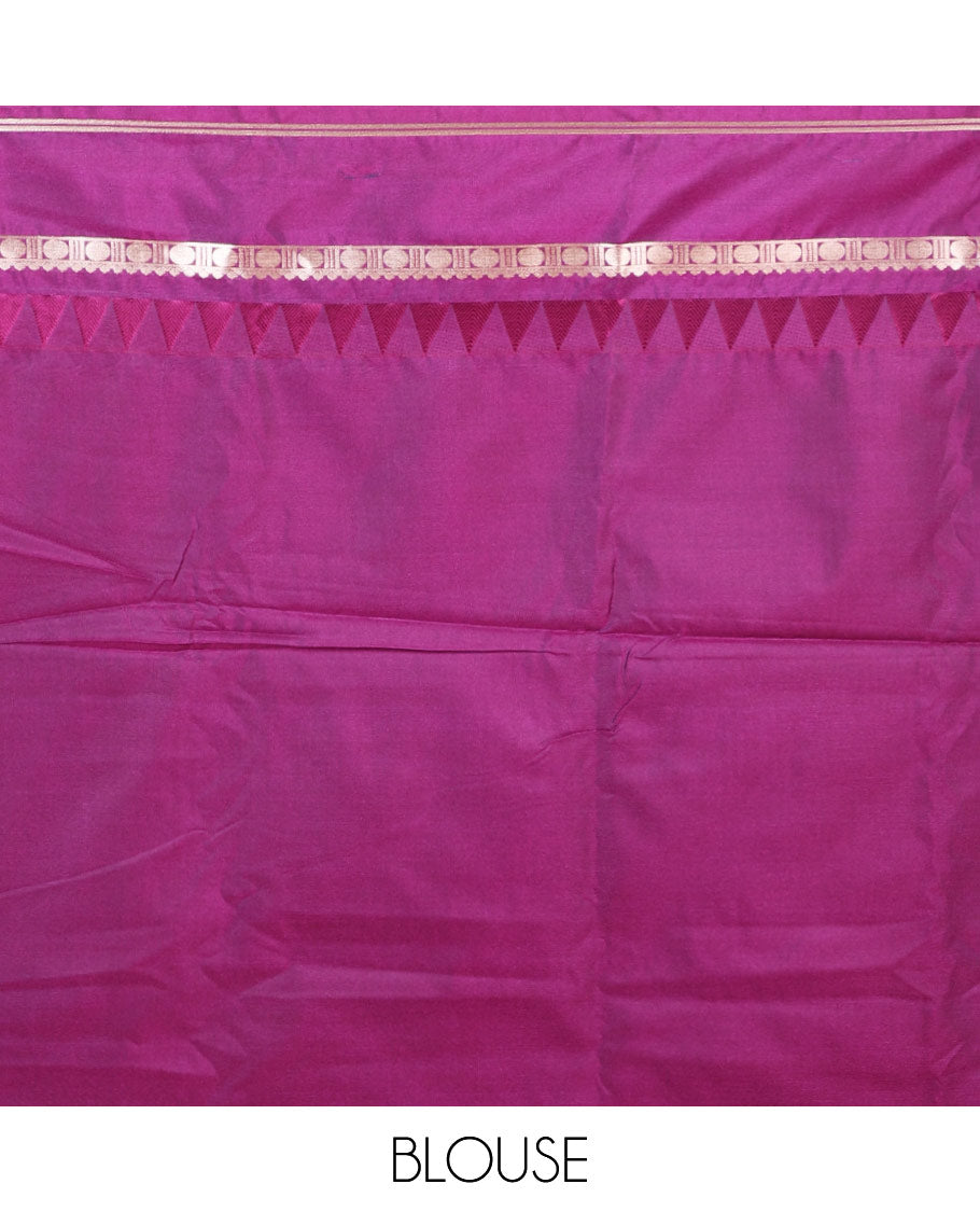 Blue zari butta semi soft silk saree with rettai pettu, temple border grand pallu along with plain blouse
