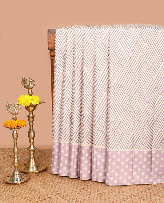 Lavender geometrical print, zari butta fancy tussar saree with polka dot border & polka dot pallu along with polka dot blouse