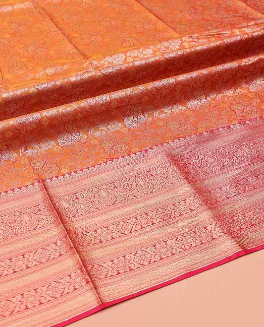 Orange Art Silk Half-Saree, Decked Up with Floral Jacquard Design, Contrast Traditional Zari Border, and Paired with a Matching Blouse
