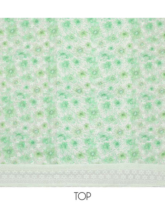 Light green chudidhar material set floral emboridery top, plain botttom & floral vine thread embroidery dupatta