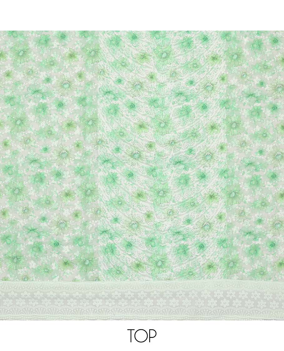 Light green chudidhar material set floral emboridery top, plain botttom & floral vine thread embroidery dupatta