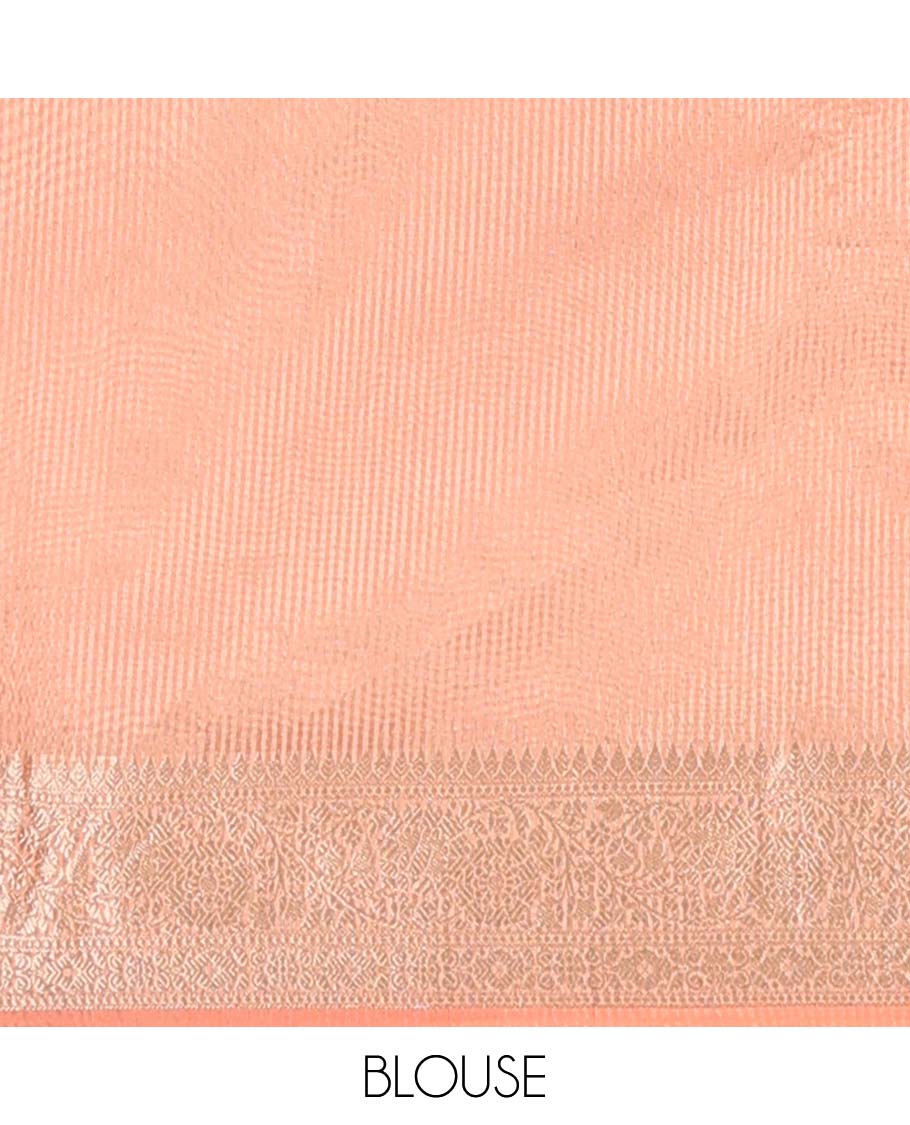 Orange tissue saree with self zari, scallop border & striped pallu