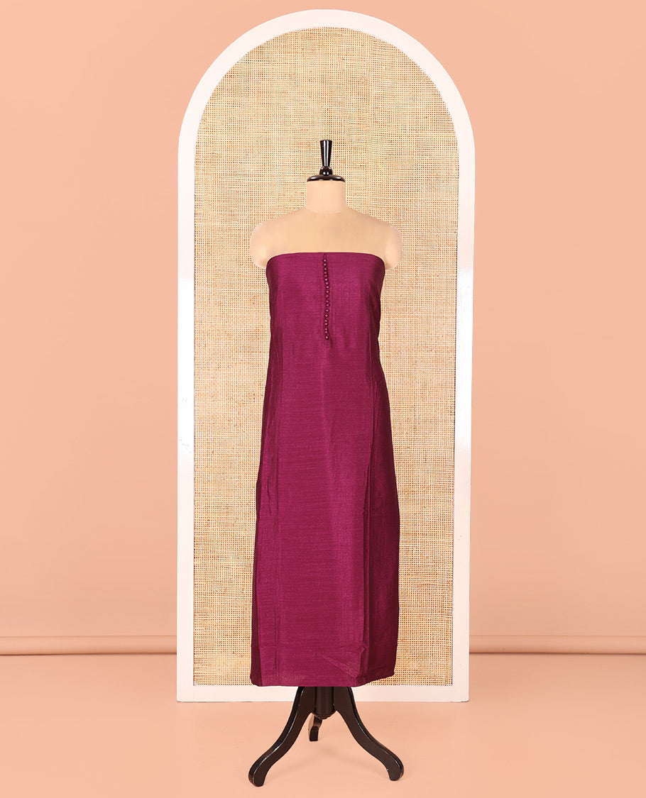 Wine Vichitra Silk Material Chudidar Set, Highlighted by Pom-Pom Necklined Top, a Plain Santoon Bottom, and Paired Scallop Multi-Color Floral Embroidered Organza Dupatta