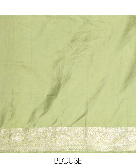 Olive green zari dola silk saree with banaras border & rich pallu along with plain blouse