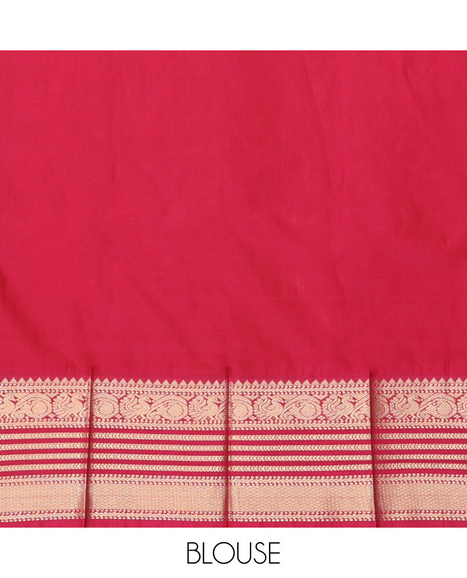 Brown Budget Silk Saree, Spotlighted with Zari Buttas, a Contrast Traditional Zari Border, Grand Pallu, and a Contrast Blouse