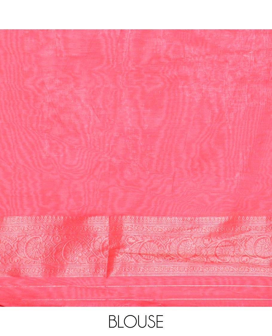 Red copper zari butta semi banaras weaving saree with contrast zari border & rich pallu along with plain blouse