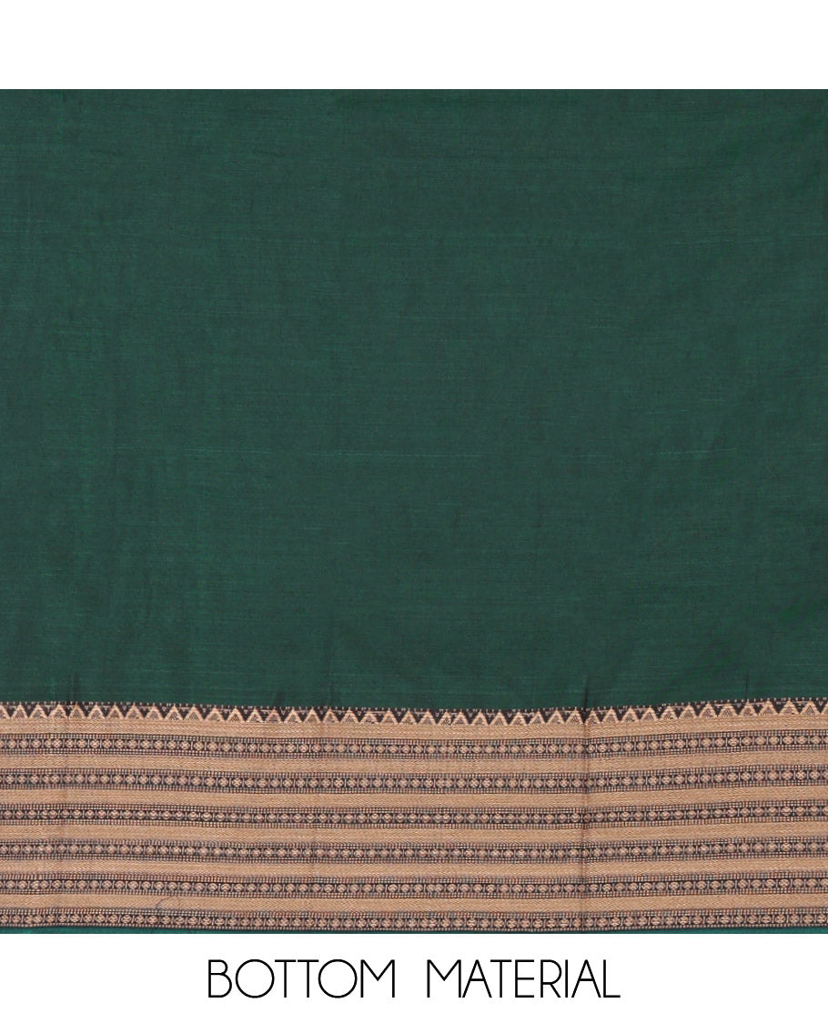 Green Mercerised Cotton Material Churidar Set, Subtly Made Plain with Traditional Bordered Top, a Mercerised Cotton Bottom, and Paired with a Mercerised Cotton Traditional Bordered Dupatta