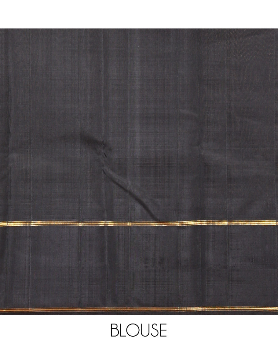 Red Kanchipuram Designer Silk Saree, Gracefully Embellished with Elephant Enclosed Checks On Its Body, Complemented by Contrast Rettai Pettu Zari Striped Border, Grand Jaal Pallu and Paired with a Contrast Blouse