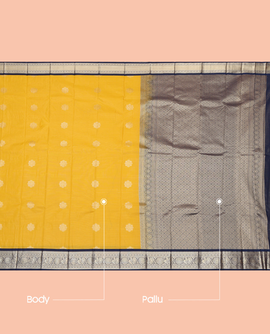 Yellow Stripes Peacock Design Budget Silk Saree
