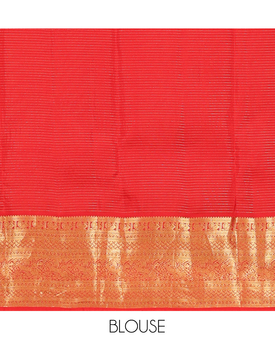 Green Kuthirai Buttas-Striped Vasundhara Lite Silk Mix Saree, a Contrast Mayil Border, Intricate Pallu, a Contrast Blouse