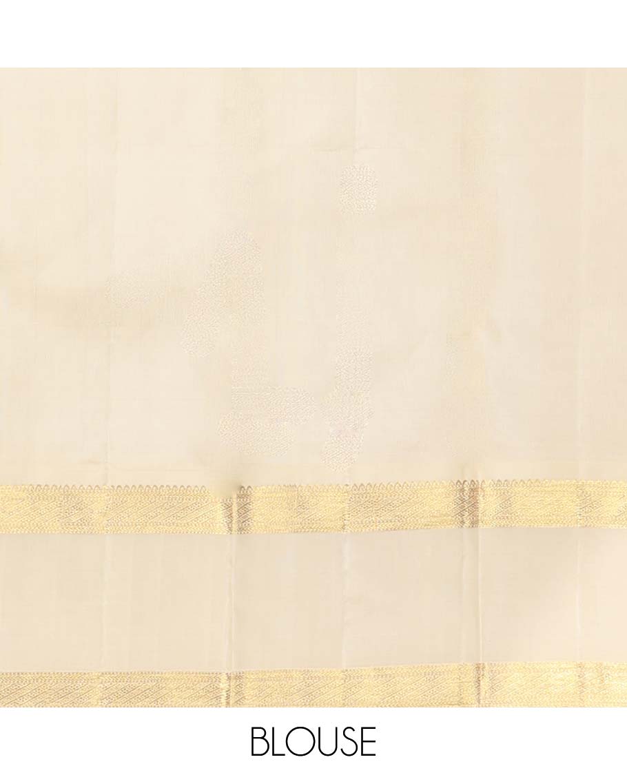 Green paisley buttas kancheepuram silk saree with contrast intricate zari border & traditional zari pallu