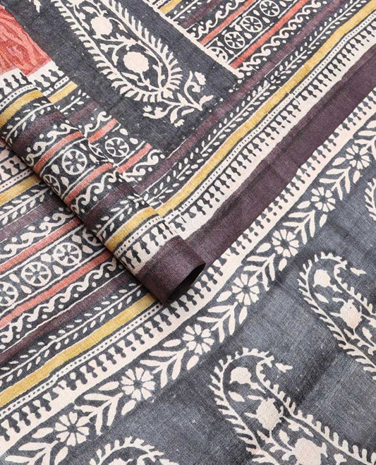 Cream all-over madhubani style design tussar saree with self plain border