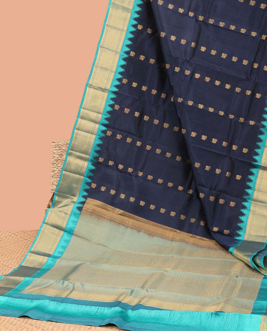 Dark blue buttas vasundhara elite silk saree with contrast traditional zari design border & intricate zari design pallu
