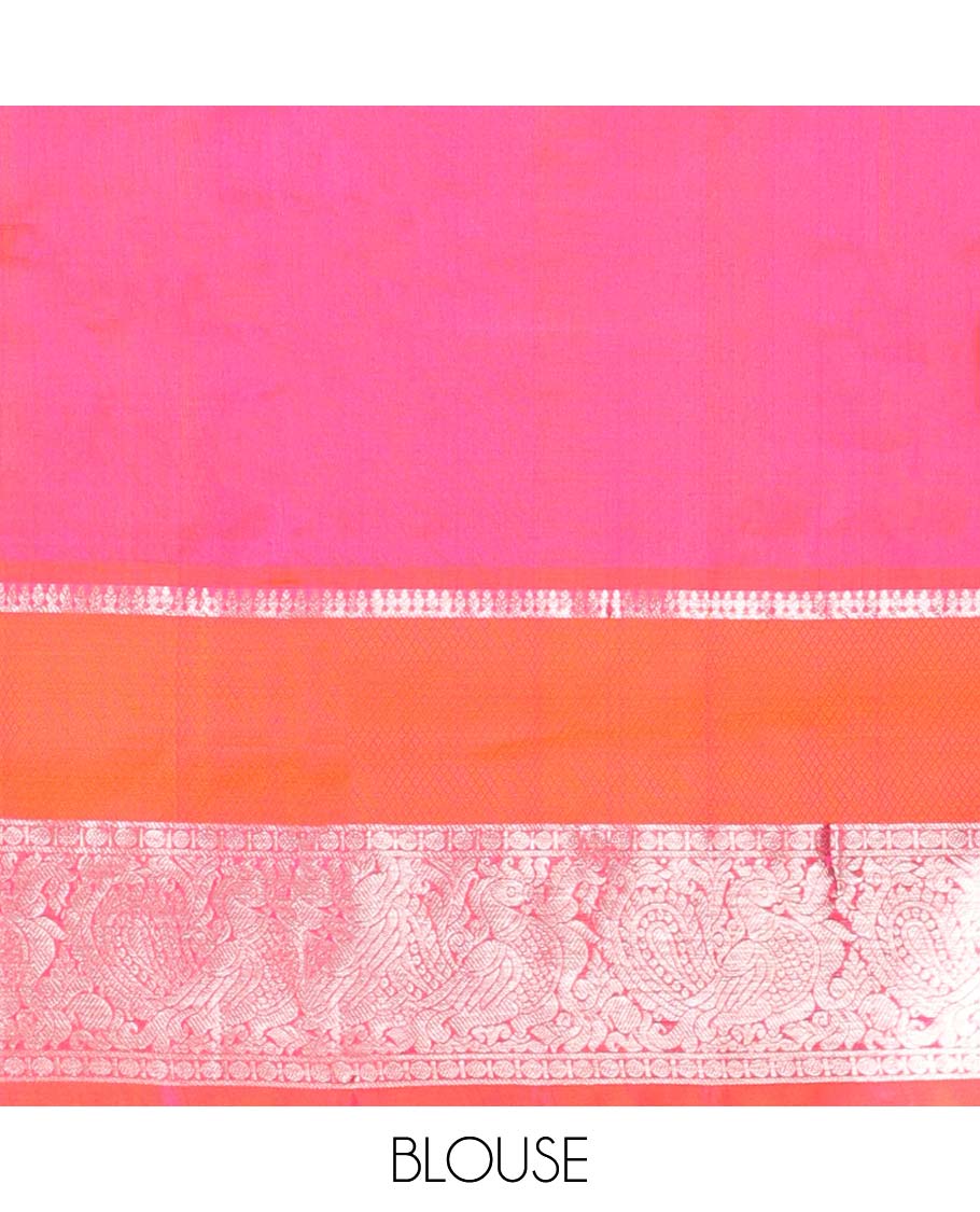 Pink checked design vengatagiri pure silk saree , contrast traditional design border & ogee design pallu