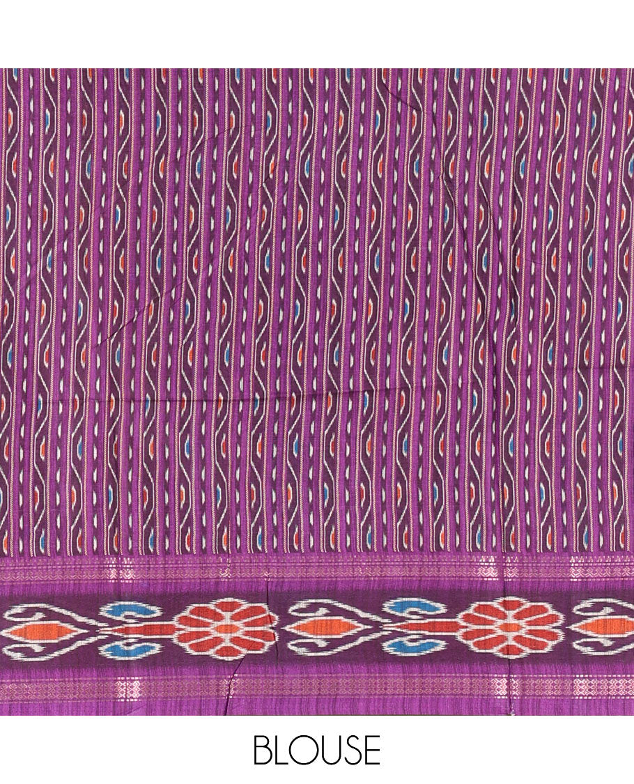 Rama green plain Katan silk saree, contrast temple ikkat floral printed border, ikkat floral printed pallu, and ikkat printed blouse