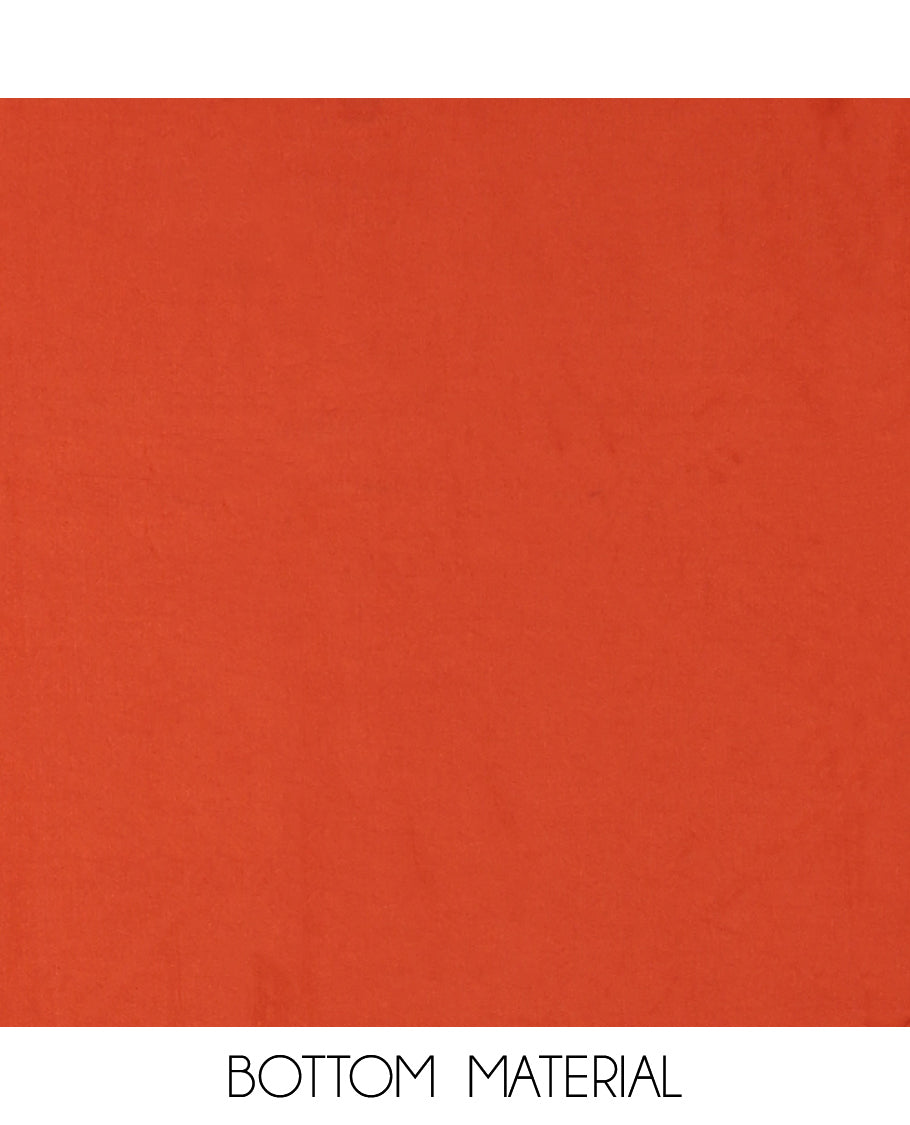 Orange Linen Tissue Material Chudidar Set, Elevated with Paithani Floral-Parrot Design on Its Top, a Contrast Plain Bottom, and Paired with a Linen Tissue Dupatta of Floral-Parrot Print