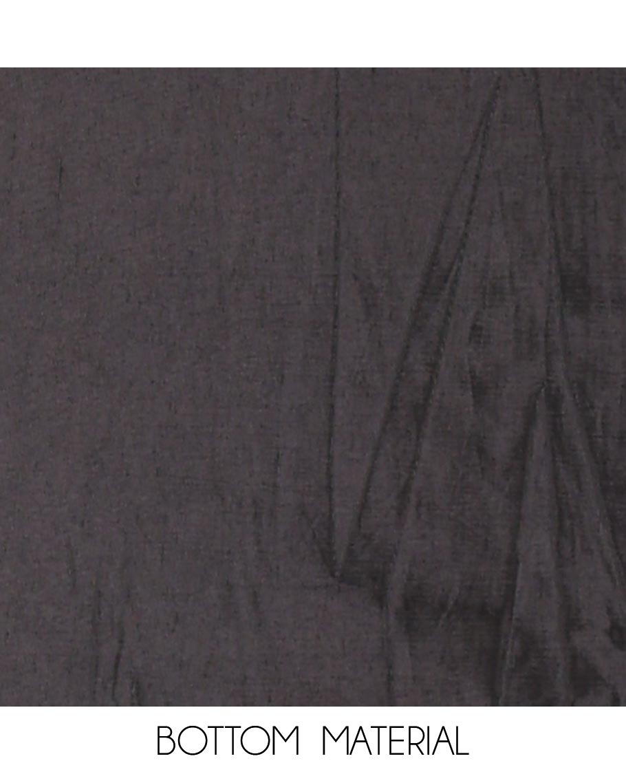 Black and red material churidar set, neck leaf print with mirror work Vichitra silk top, plain santoon bottom, and leaf printed shimmer georgette dupatta