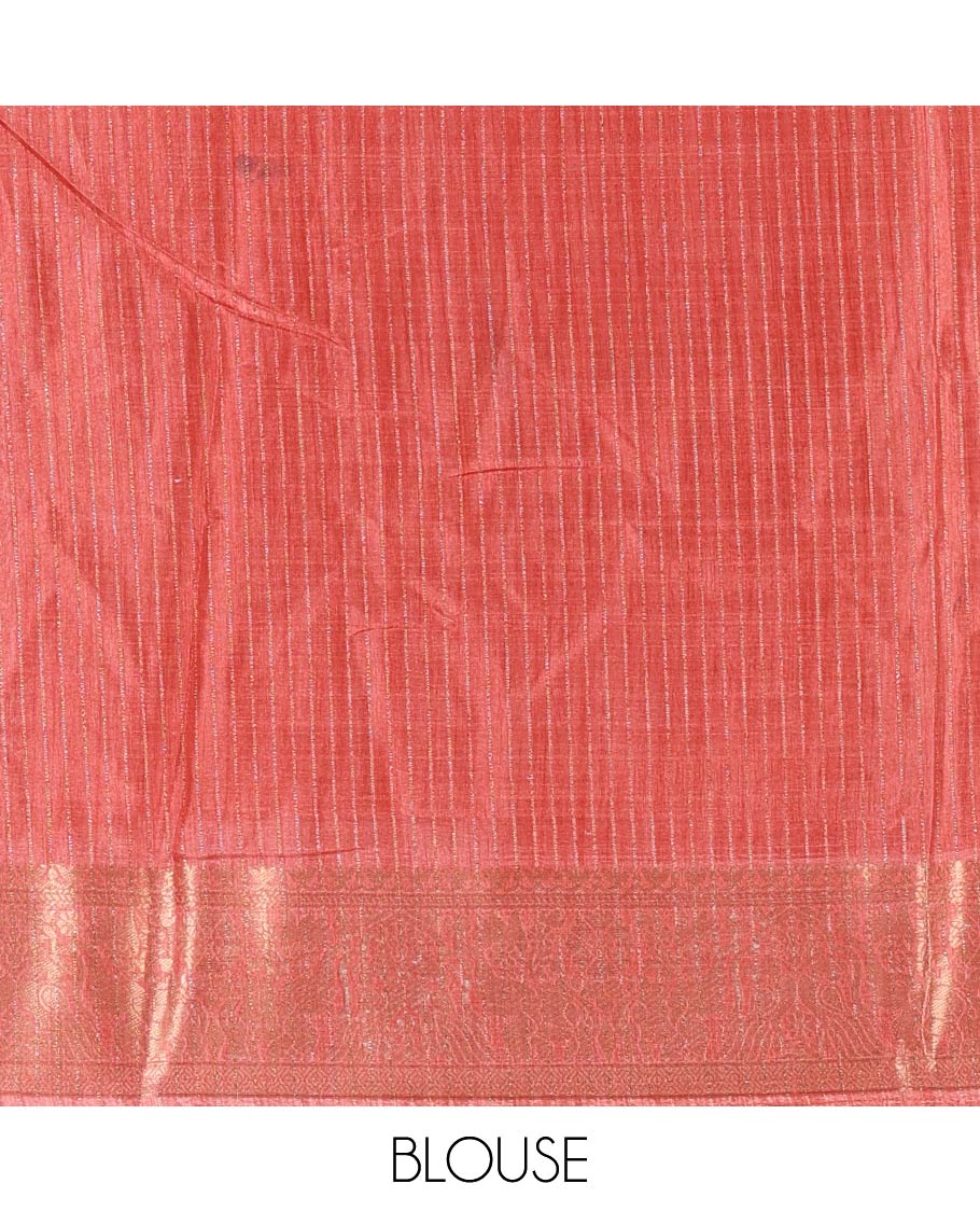 Grey bandhani dotted trees, and deer motifs printed dola silk saree, contrast zari border, pallu of tree, and deer print, and contrast zari design blouse