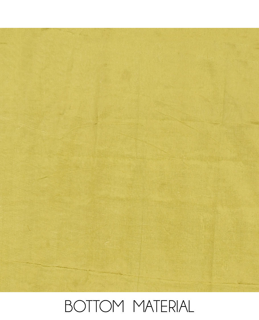 Green Material Chudidar Set Embellished with Copper Zari Checks Semi-Modal Silk Top, Subtly Made Plain Santoon Bottom, and a Semi-Modal Dupatta Featuring Polka Dots in Zari