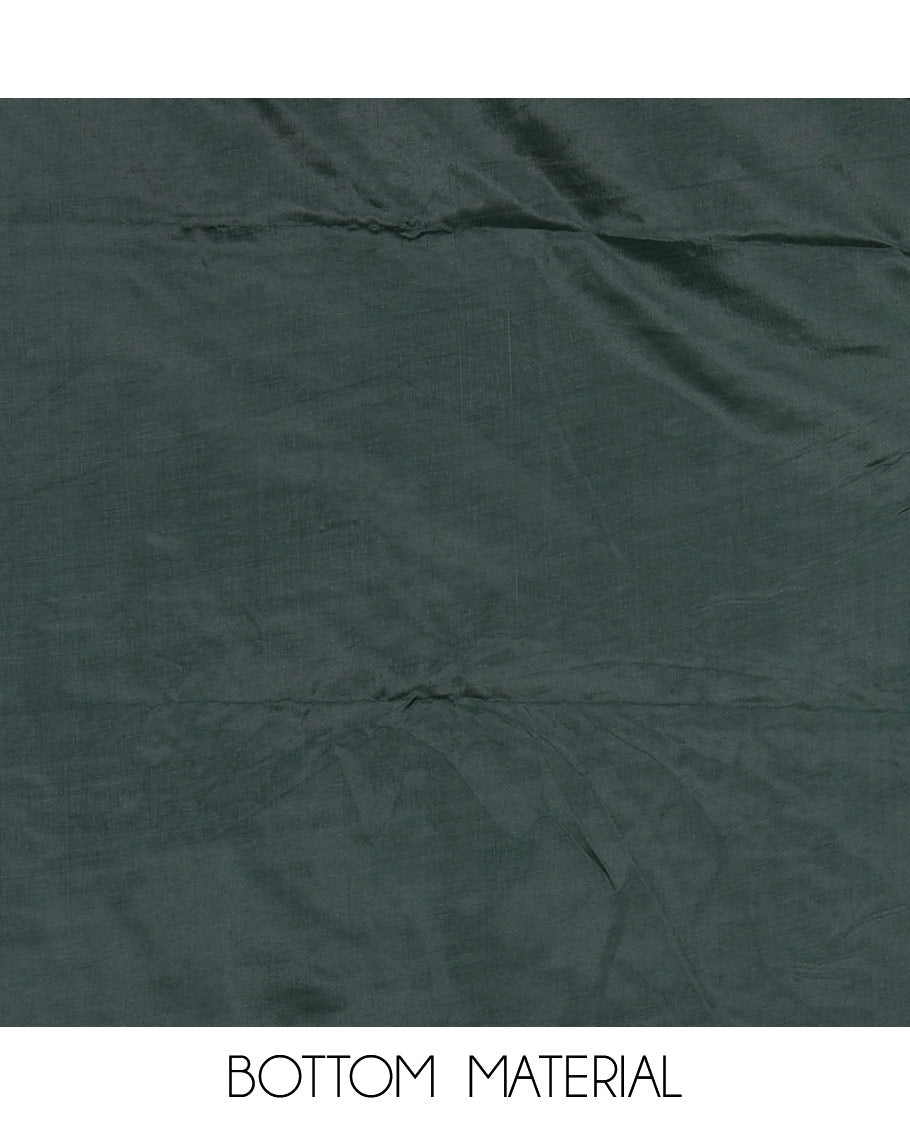 Bottle green Vertican silk material chudidar set, ikkat chevron striped with mirror neck embroidered top, santoon bottom, and contrast chevron striped dupatta