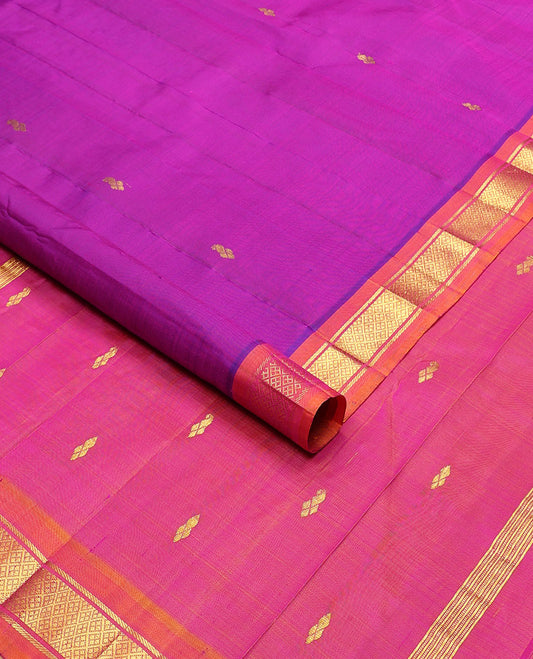 Purple floral buttas kancheepuram silk saree with contrast border of zari design border & floral design pallu