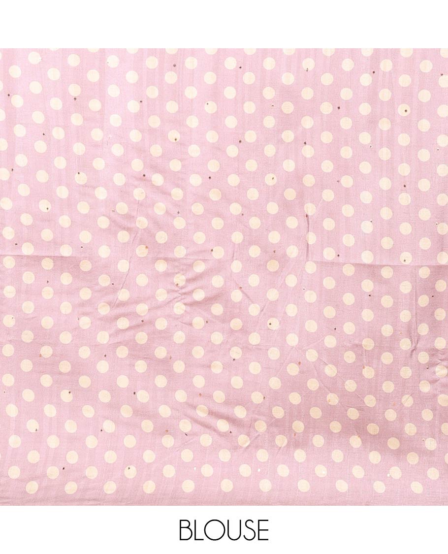 Lavender geometrical print, zari butta fancy tussar saree with polka dot border & polka dot pallu along with polka dot blouse