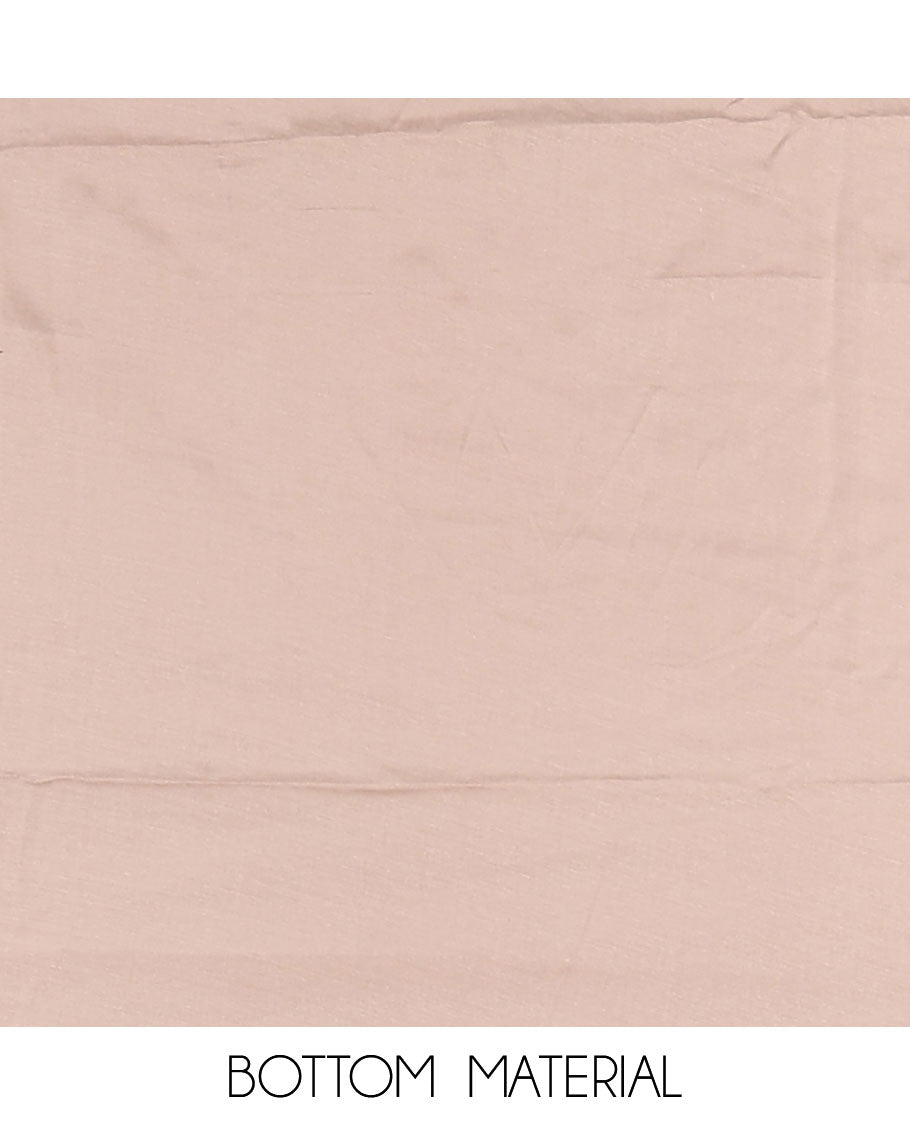 Dark brown Vichitra silk material churidar set, floral motifs embroidered top, contrast Santoon bottom, and floral vine thread embroidered scallop dupatta