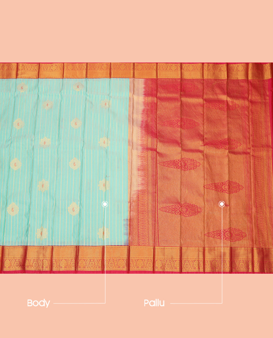 Blue Budget Silk Saree, Bedecked with Zari Design, a Contrast Traditional Zari Border, Grand Pallu, and a Contrast Blouse