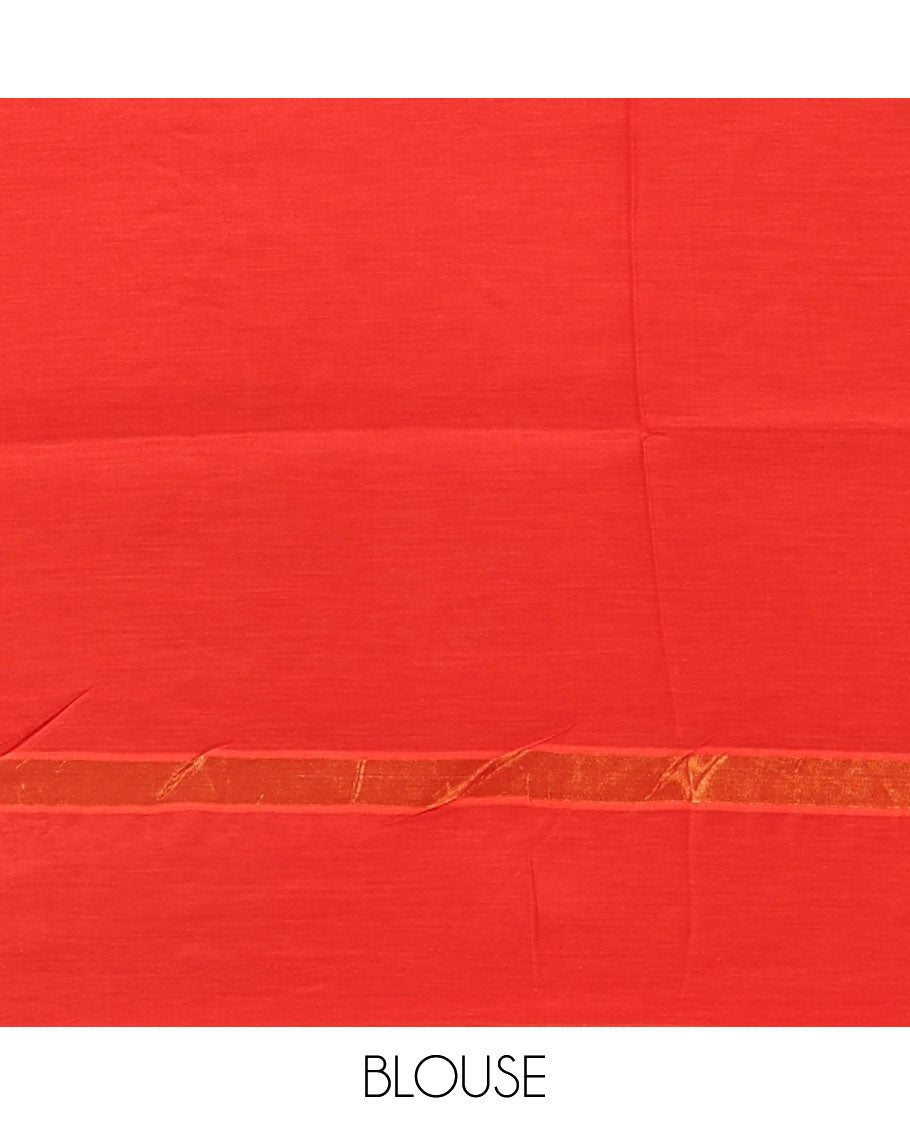 Brown Authentic South Indian women motifs printed chennur silk saree, contrast plain border, printed pallu, and a contrast plain blouse