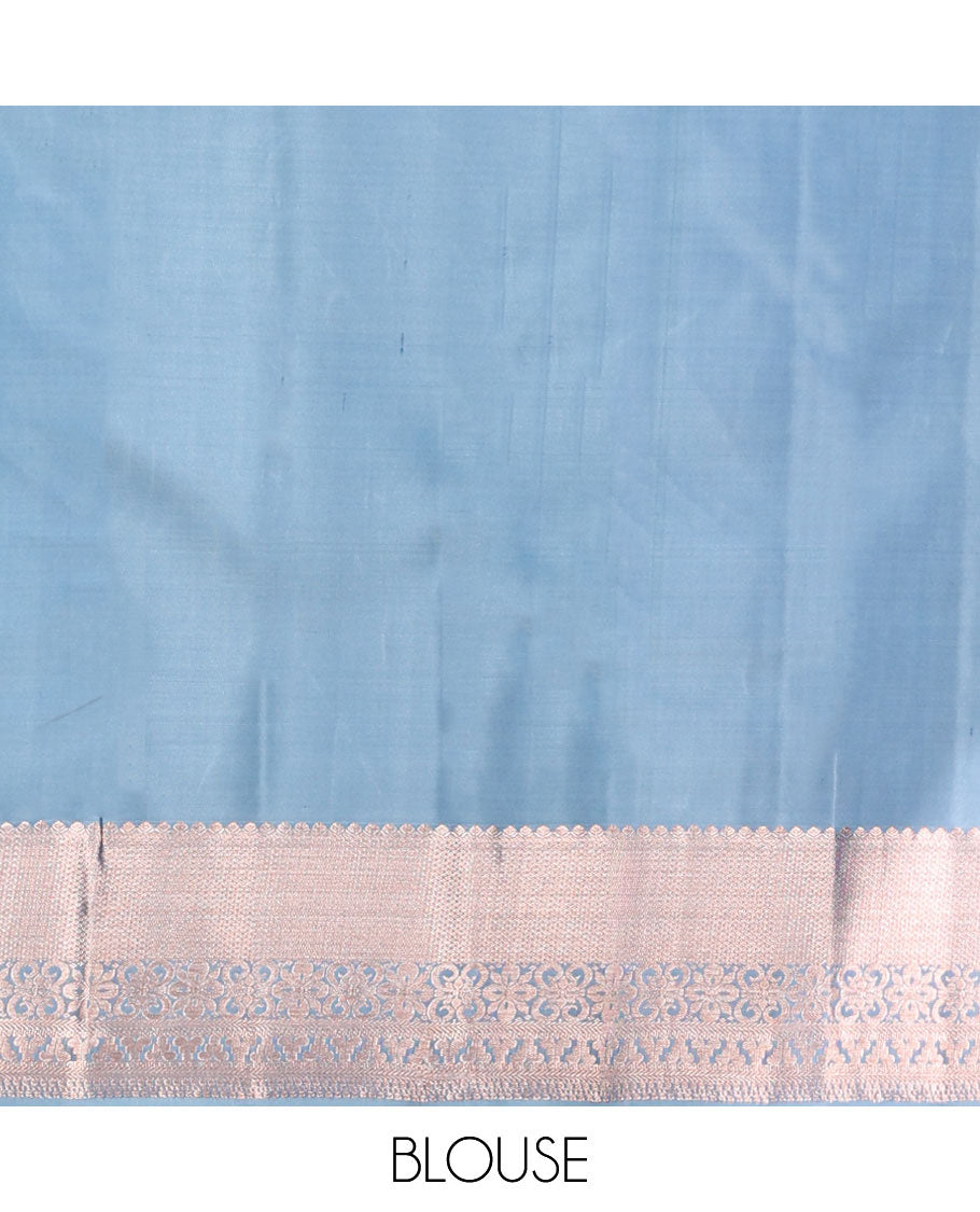 Lavender floral jacquard kancheepuram silk saree with contrast zari design border & argyle design pallu