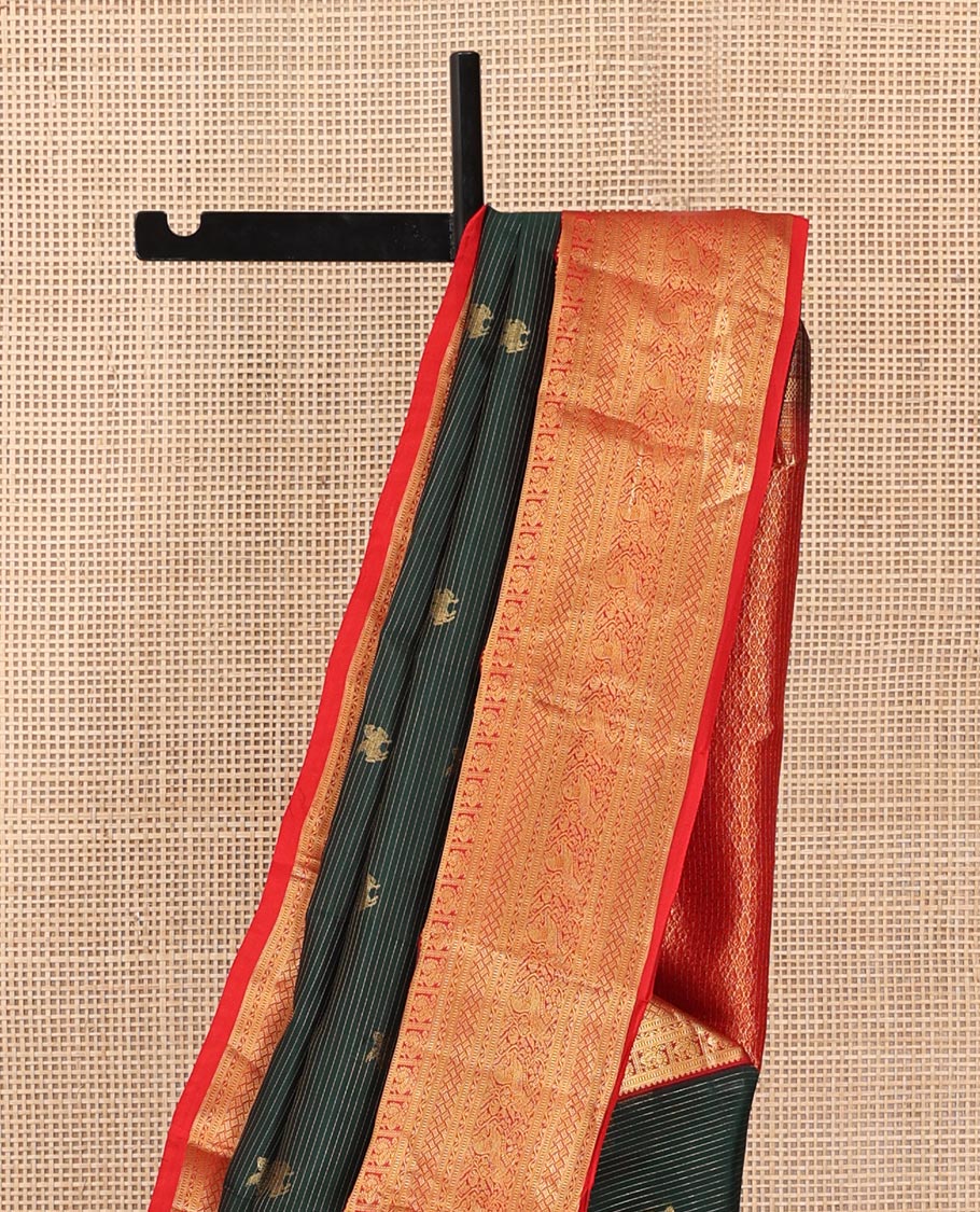 Green Kuthirai Buttas-Striped Vasundhara Lite Silk Mix Saree, a Contrast Mayil Border, Intricate Pallu, a Contrast Blouse